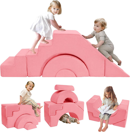 MeMoreCool 2-in-1 kinderbank, roze, knuffelhoek, inklapbaar, met zit- en ligfunctie, zachte schuimstof, afneembare hoes voor de kinderkamer, 2-in-1 stoel