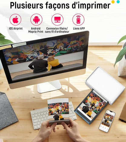 Liene Amber M100 WiFi Photo Printer with 20 Papers, 10 x 15 cm, Smartphone / PC, Premium Photo Printer, Portable Instant 300 DPI, Thermal Sublimation and Stable WiFi Connection - QUORE
