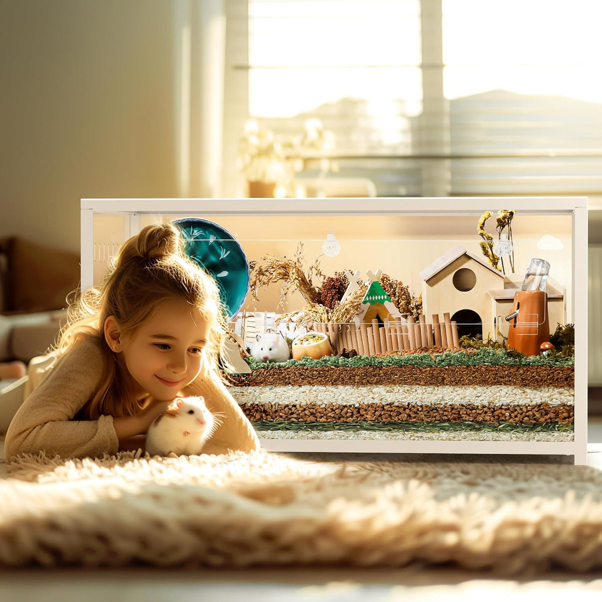 BUCATSTATE Hamsterkooi metaal - kleine dierenhabitats stapelbaar met diep hol kauwbestendig 100 x 50 x 52,5 cm voor dwerg (Syrische)-hamster, cavia en andere kleine dieren (wit)
