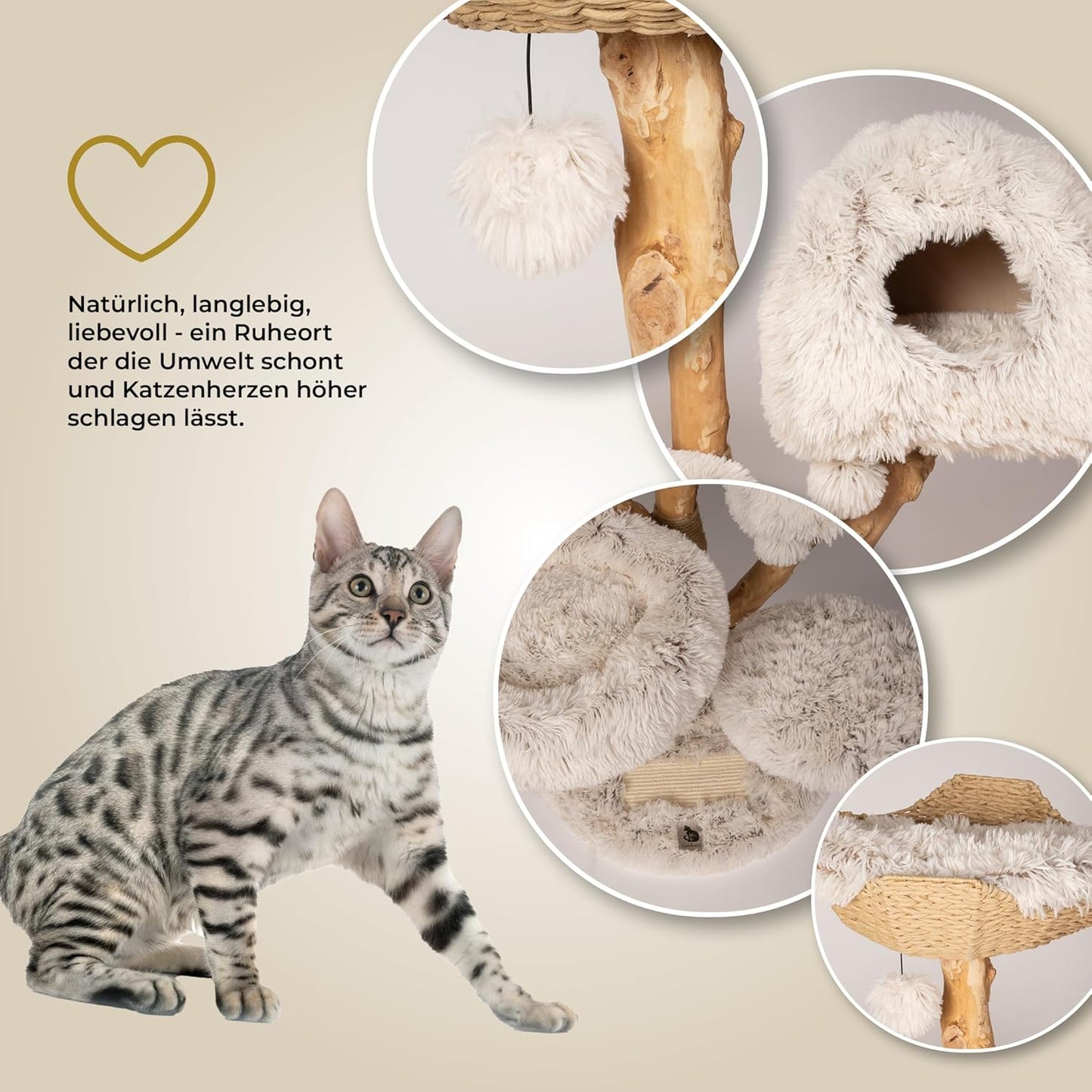 Krabpaal – Kattenboom – Klimpaal – Kattenmeubel – Krabmeubel – Medium Groot 128 cm Hoog – Stevige Sisal Basis Beige
