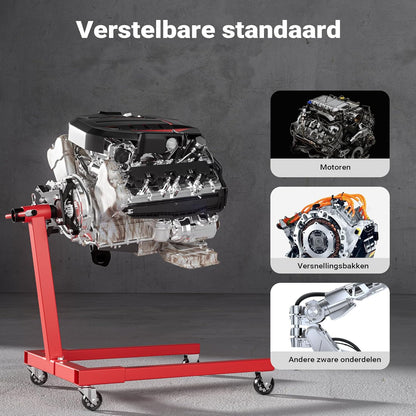 Wiltec motorbloksteun tot 570 kg, stalen motorstandaard voor het tillen van automotoren, motorsteun met wielen voor reparaties en onderhoud