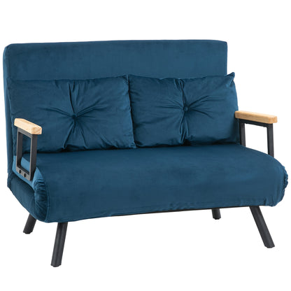 Slaapbank – Bedbank – Slaapstoel – Logeerbed – Bankstel – Verstelbare Rugleuning – Velvet Stof – 102x73x81 cm – Metalen Frame – Multifunctioneel Moderne Design – Blauw