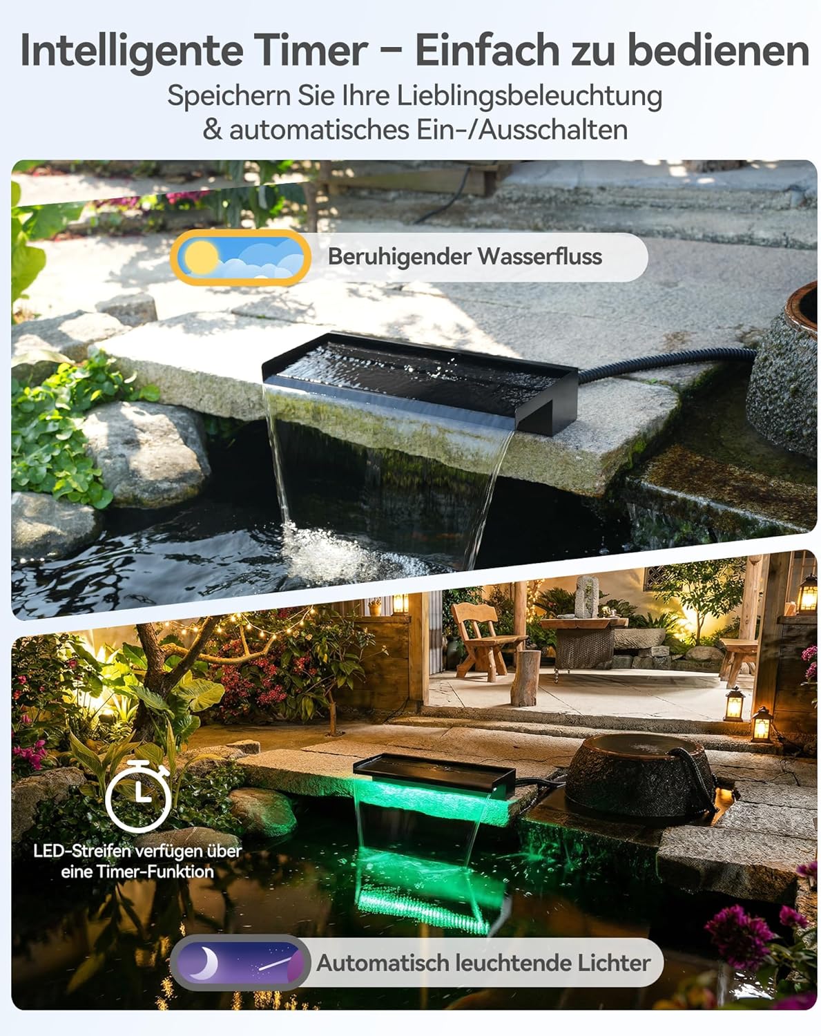 POPOSOAP Vijverwaterval met pompset, waterval-overloop van roestvrij staal 304 met 40 W pomp (660 GPH), vijveroverloop met 9,8 voet lange golfbuis voor de tuin (60 cm)