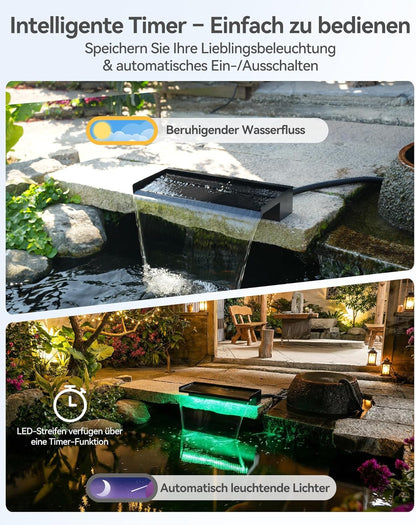 POPOSOAP Vijverwaterval met pompset, waterval-overloop van roestvrij staal 304 met 40 W pomp (660 GPH), vijveroverloop met 9,8 voet lange golfbuis voor de tuin (60 cm)