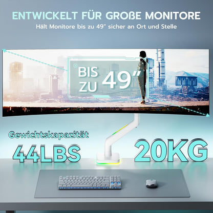 RGB Monitorarm Wit – Monitorhouder – Monitorbeugel – Bureausteun – Schermarm – Geschikt voor 17 Tot 49 Inch – 20 RGB Modi