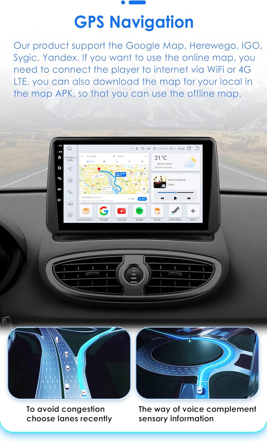 Hizpo Android 13 autoradio voor Renault Clio 3 2005-2014, 8-Core 4G + 32G GPS navigatie 9 inch QLED touchscreen met CarPlay Android Car Bluetooth WiFi 4G LTE DSP spiegel Link FM/AM
