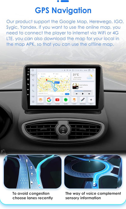 Hizpo Android 13 autoradio voor Renault Clio 3 2005-2014, 8-Core 4G + 32G GPS navigatie 9 inch QLED touchscreen met CarPlay Android Car Bluetooth WiFi 4G LTE DSP spiegel Link FM/AM