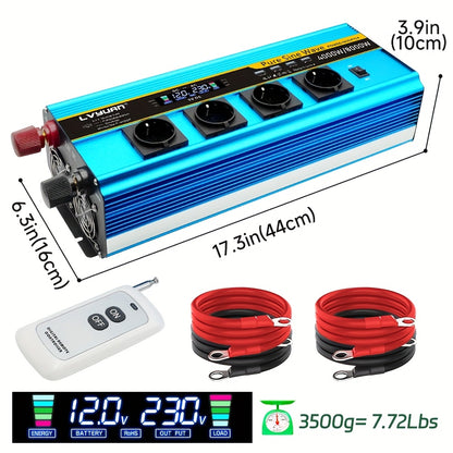 Omvormer 12V naar 230V – Inverter – Stroomomvormer – Spanningsomzetter – Power Converter – 4000W Continu Vermogen – Pure Sinusgolf & 4 Stopcontacten