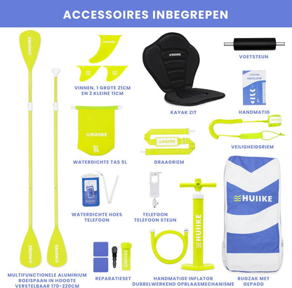 HUIIKE Stand Up Paddle Board met Accessoires, Peddel, Vinnen, Pomp. Opblaasbaar Supboard Uitstekende Stabiliteit en Weerstand. 305 x 84 x 15 cm, Maximaal Draagvermogen 130 kg