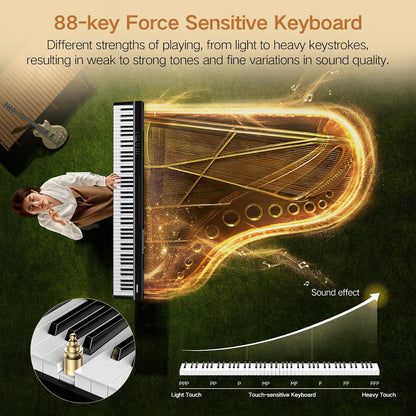 Opvouwbare digitale piano 88 toetsen – Elektrische piano – Keyboard – Muziekkeyboard – Stage piano – Opvouwbaar ontwerp – Compact en ruimtebesparend