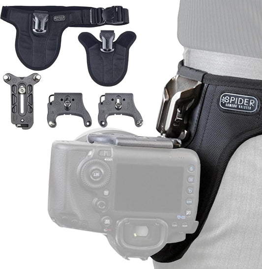 Spider Holster SpiderPro Uniek camerasysteem v2 professionele transportset voor DSLR-camera's en spiegelloze camera's en zware uitrusting. Inclusief riem met geïntegreerde hoes
