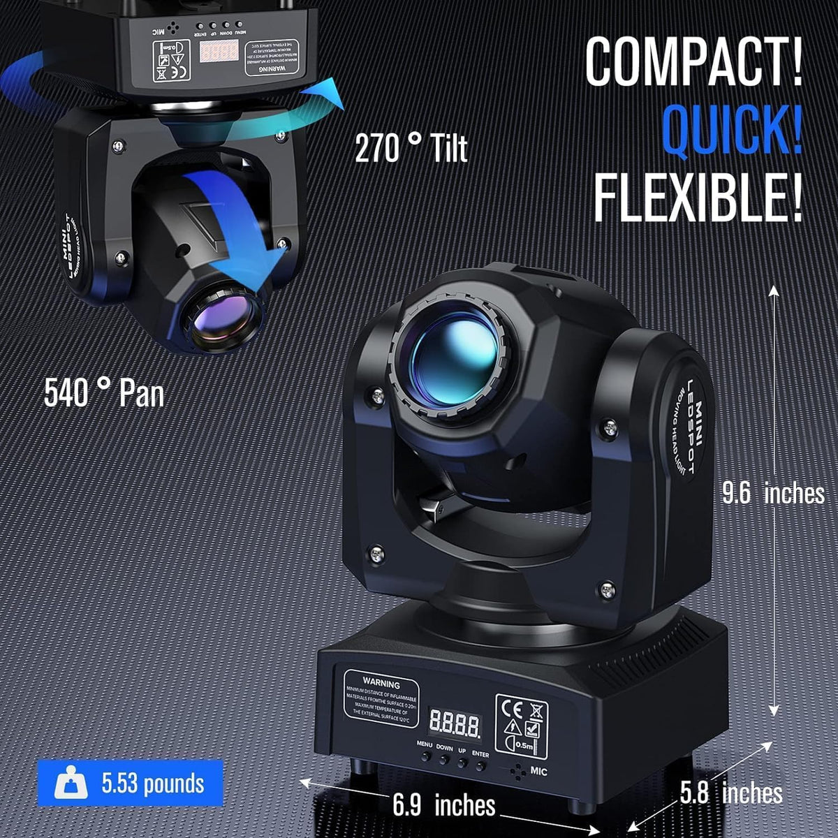 UKing 50W Moving Head LED Disco Light Party Light DMX 512 RGBW Light Effects 8 Gobo 8 Colors 9/11 Channels for DJ Party Lighting Light - QUORE