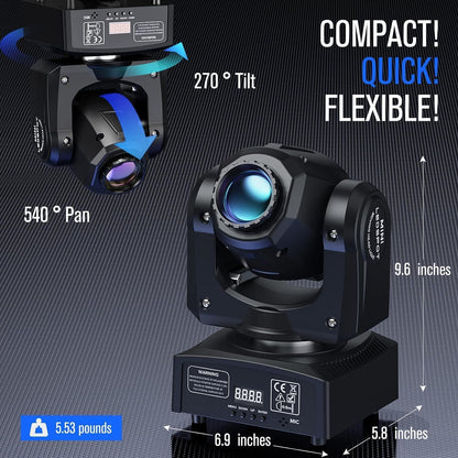 UKing 50W Moving Head LED Disco Light Party Light DMX 512 RGBW Light Effects 8 Gobo 8 Colors 9/11 Channels for DJ Party Lighting Light - QUORE