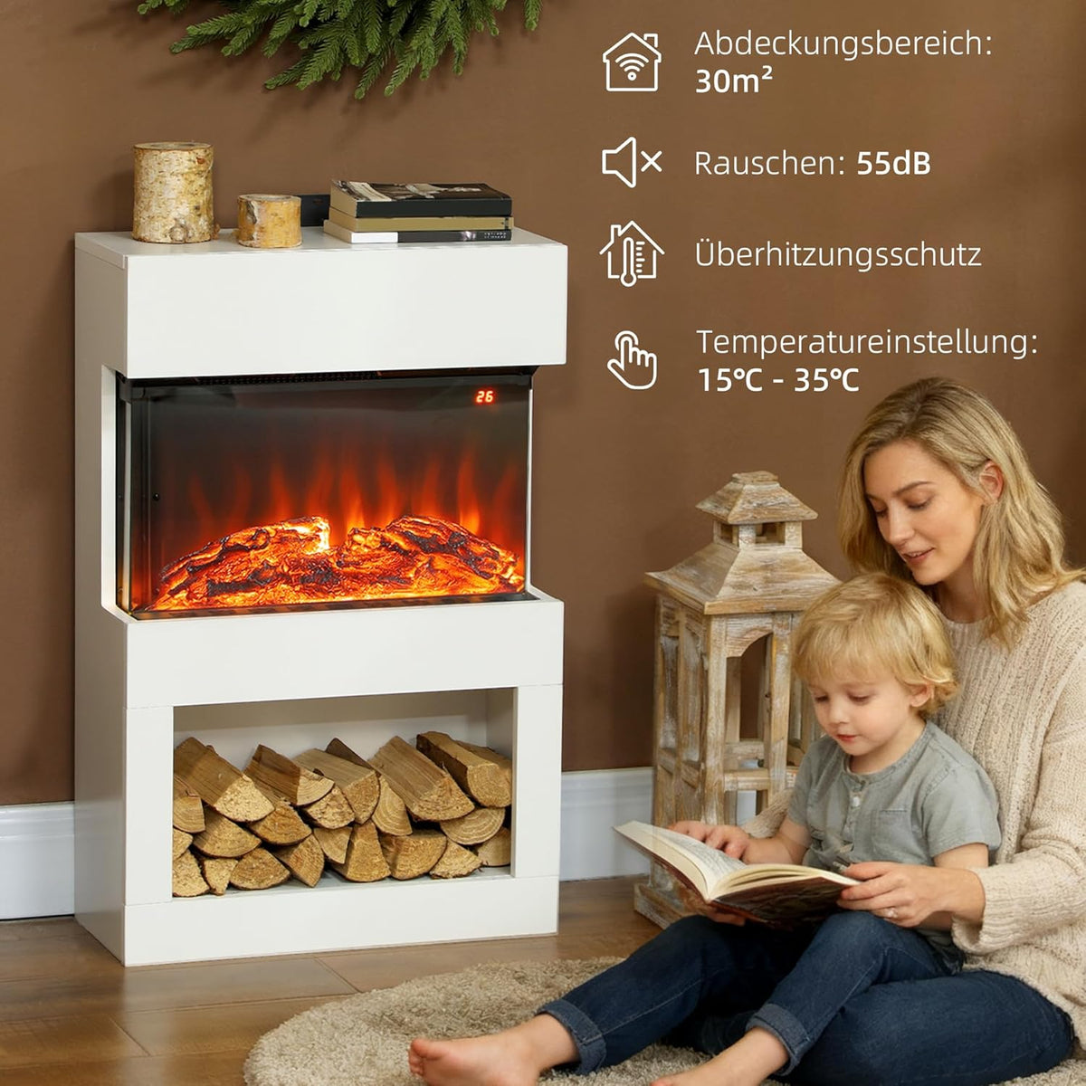 Elektrische Haard – Sfeerkachel – LED Inzethaard – Open Haard – Decoratieve Haard – 1000/2000 Watt Verwarming – Instelbare Thermostaat Met Timer
