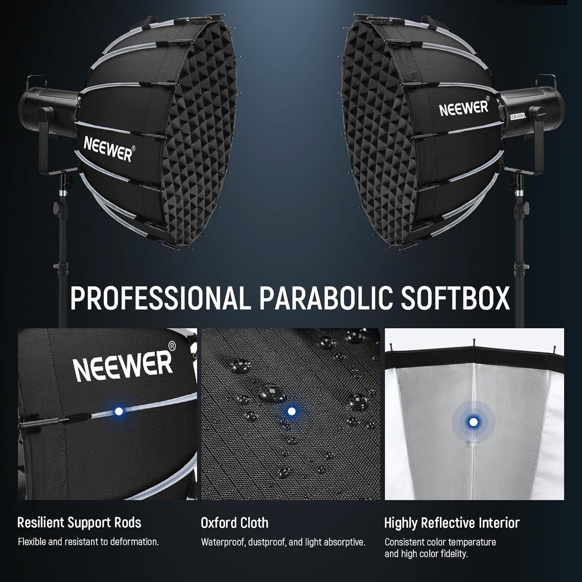 NEEWER Parabolic Softbox Kit, 23,6 inch Bowens Mount Soft Box met lichtdiffusors voor studiofotografie, video-opname, streamingverlichting, compatibel met Aputure 120d, compatibel met Godox SL60w