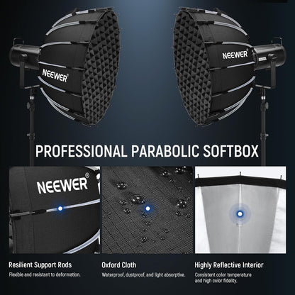 NEEWER Parabolic Softbox Kit, 23,6 inch Bowens Mount Soft Box met lichtdiffusors voor studiofotografie, video-opname, streamingverlichting, compatibel met Aputure 120d, compatibel met Godox SL60w