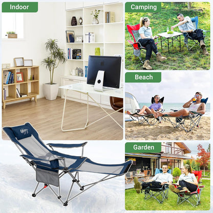 #WEJOY 2-in-1 campingstoel, opvouwbaar, strandstoel met verstelbare rugleuning en voetensteun, relaxstoel, ligstoel met bekerhouder, ligstoel voor outdoor camping