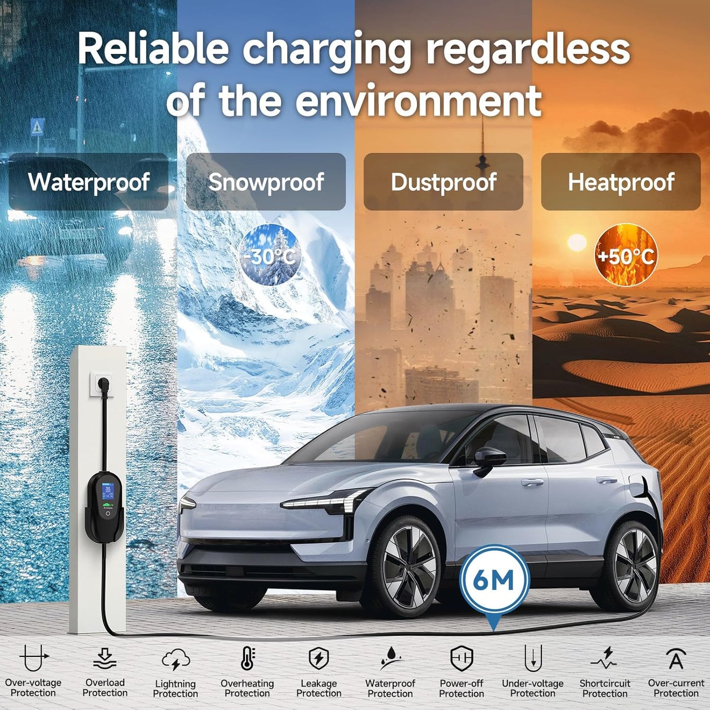 Type 2 EV-Oplader 3,68 kW [6 m 6-16 A 1-fasig], APP Enabled Type 2 Oplaadkabel Schuko Oplaadkabel Elektrische Auto, Instelbare stroom & Vertraagd opladen