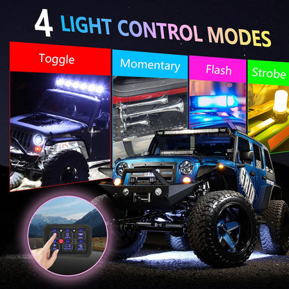 Chelhead 6 Gang RGB tuimelpaneel schakelpaneel, momentane puls, verbeterd 12 V offroad schakelpaneel, automatisch dimmen, kleurindicatoren, IP65 waterdicht