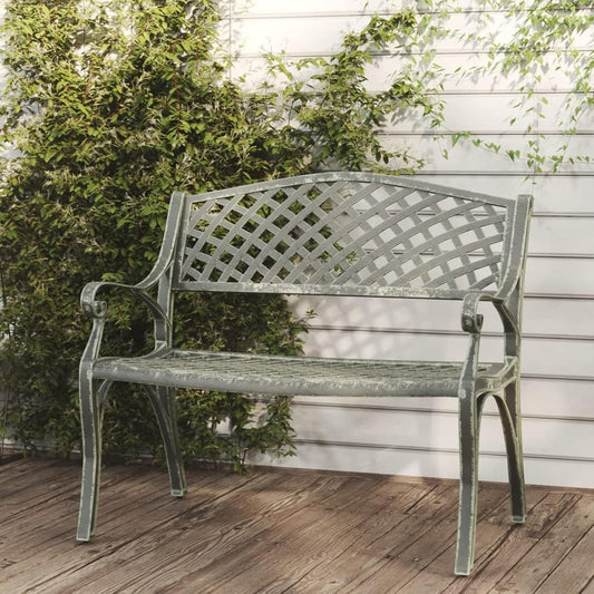 Garden Bench 102 cm Cast Aluminium Green Garden Bench Wooden Bench Garden Furniture Seating Wooden Slats Park Patio Chair - QUORE