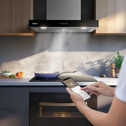 CIARRA CBCS6102 A+++ Afzuigkap 60cm 650 m³/h - Touch Control en Wifi - 4 Snelheden met Booster,afvoerstand en recirculatie afzuigkap met koolstoffilter CBCF003 - Roestvrij Staal