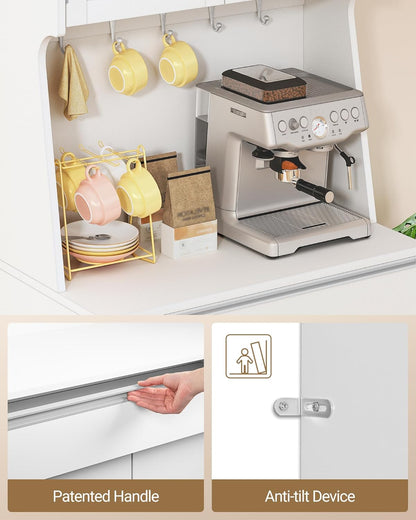 Hzuaneri Kitchen Cabinet, Buffet Cabinet, Tall Cabinet with Worktop and 4 Storage Compartments, Adjustable Shelves, Suitable for Kitchen or Living Room, 40 x 75 x 180 cm, Hemp White, PT40003XV1