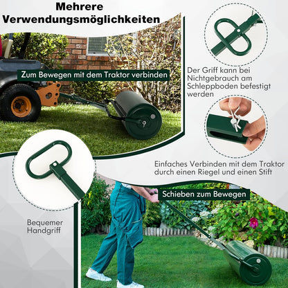 FANTASK Gazonwals, metaal, handroller met handvat, 63 l, zware belasting, graswals, vulbaar met water en zand, tuinwals, trommel, gazonroller