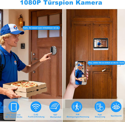 Draadloze deurbel met camera en 4,3 inch scherm, 1080p HD-video, nachtzicht, twee-weg audio, voor Tuya-app, geen wifi nodig, eenvoudige installatie voor voordeur