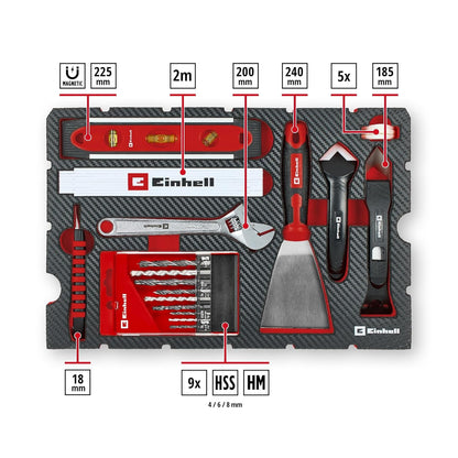 Einhell Gereedschapskoffer voor renovatie, 78 delen (renovatie, boor, bit, spatel, tang, hamer, e-case-systeem)