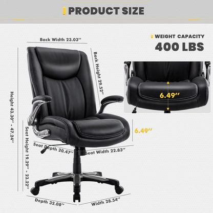Bureaustoel – Computestoel – Kantoorstoel – Office Chair – Werkstoel – Grote Zitbreedte 58,4 cm – Inklapbare Armleuningen en Verstelbare Hoogte 49-59 cm