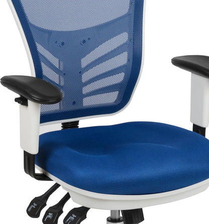 Bureaustoel – Office Chair – Computerstoel – Gamestoel – Kantoorstoel – Ergonomisch Mesh Rugleuning – Verstelbare Armleuningen met Wit Nylon Frame