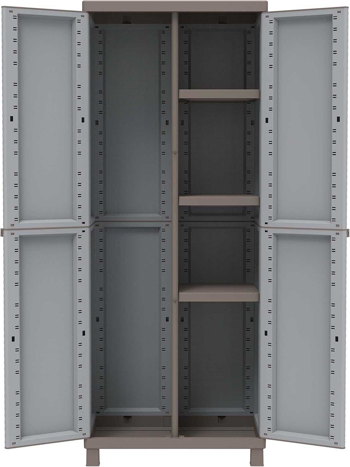 Terry, C-rattan 3680 broom cabinet with two doors in rattan look, vertical divider and 3 shelves, for indoor and outdoor use, 68 x 39 x 170 cm - QUORE