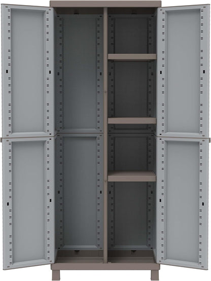 Terry, C-rattan 3680 broom cabinet with two doors in rattan look, vertical divider and 3 shelves, for indoor and outdoor use, 68 x 39 x 170 cm - QUORE