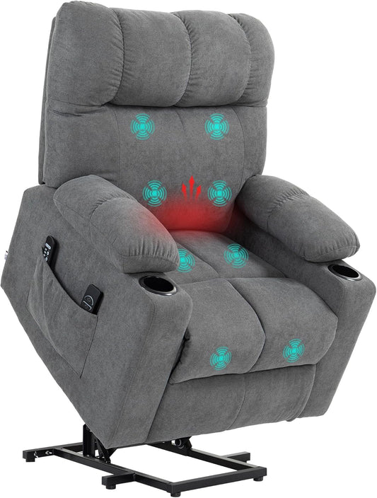 HOMCOM TV Chair with Stand Aid, Electric Relax Chair with Reclining Function, Heat Function, Massage Chair with Remote Control, Cup Holder, Side Pocket, Foot Part, Pocket Spring, Velvet Look, Grey - QUORE