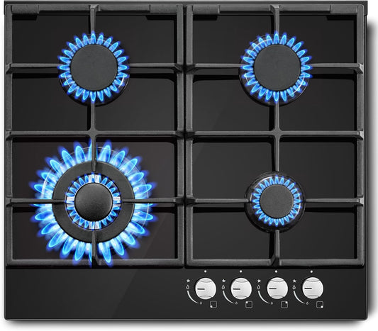 Inbouw Gaskookplaat - gaskookplaat - Gasfornuis - met  4 Kookzones - Ontstekings - Zekering - Geschikt voor Aardgas - Opropaangas - 58.4 cm - 8060W - 220-240V - Zwart