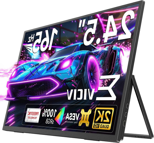 EVICIV Portable Monitor 24.5 inch 2K 165Hz Mobile Display with 2560 * 1440 1500:1 IPS Screen Mini HDMI USB C for PC Laptop Smartphone Xbo Switch, Second Monitor VESA compatible - QUORE