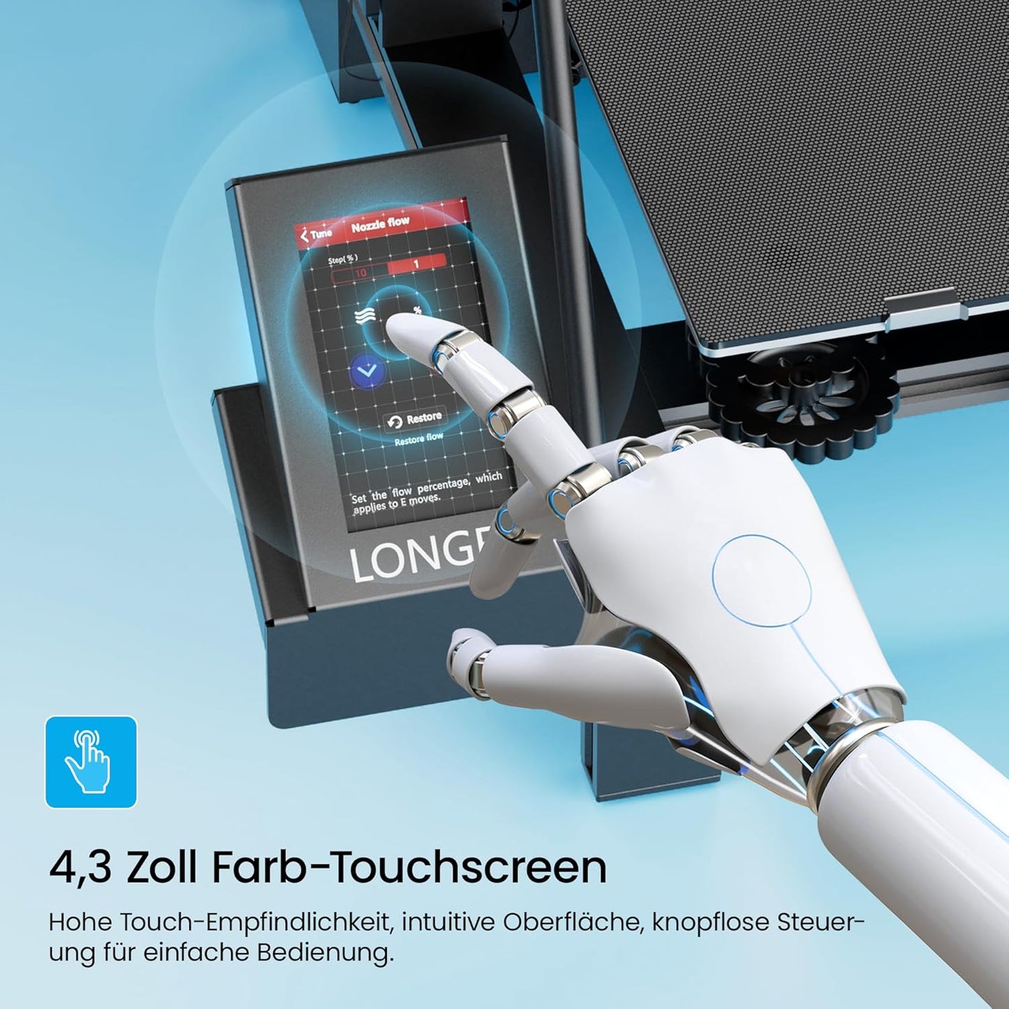 LONGER LK5 Pro 3D-printer, groot afdrukformaat 30 x 30 x 40 cm, 3D-printer met 4,3 inch touchscreen, open source, verbeterde dubbele blazenset, 0,1 mm nauwkeurig, 32-bits moederbord