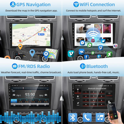 Draadloze Carpaly Autoradio Android 15.0, 2 Din 9'' HD Touchscreen Autoradio met Android Auto/GPS Navigatie/Bluetooth/Mirror Link/Achteruitrijcamera/Stuurwielbediening/FM/RDS + MIC