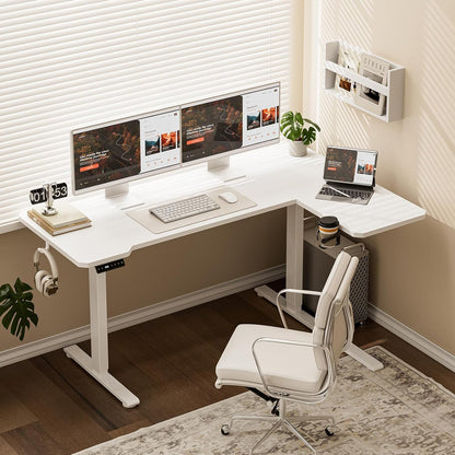 Elektrisch in Hoogte Verstelbaar Bureau, 150 x 100 CM Verstelbare Tafel met Bekerhouder en Haak, Wit