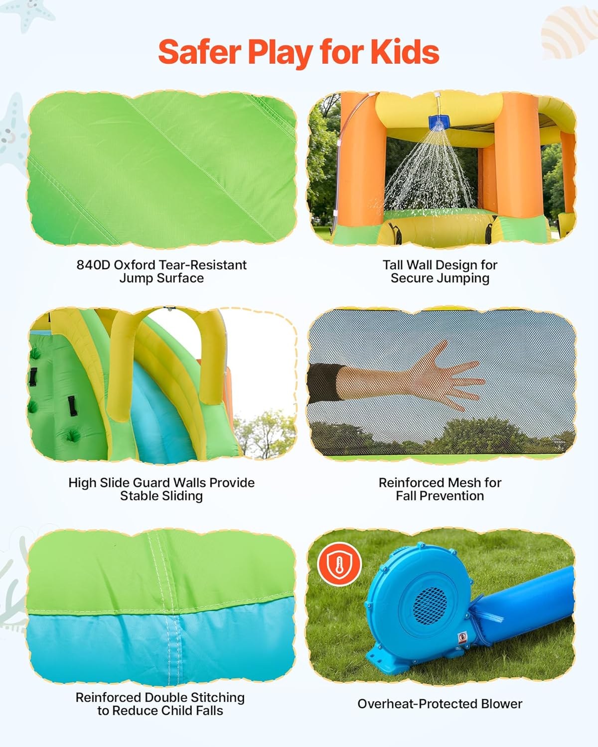 VEVOR Opblaasbaar waterpark voor kinderen, 405 x 347 x 255 cm, voor buiten, opblaasbaar slot met 2 glijbanen, klimwand, inhoud 3-4 kinderen van 3 tot 8 jaar, waterspel