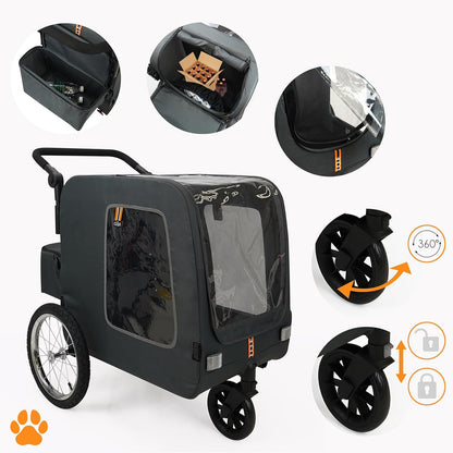CHASE - 3-in-1 hond huisdier fiets, fietskar, huisdier- & boodschappenkar wandelwagen, jogger, handige trolley, gemakkelijk inklapbaar, inclusief regenhoes, zwart