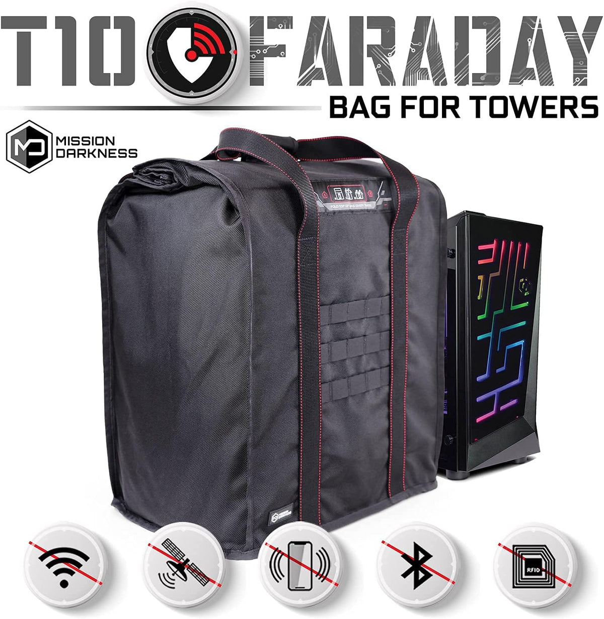 Mission Darkness T10 Faraday Bag for Computer Towers & XL Electronics (Gen 2) Device Shielding for Digital Forensics, EMP Protection, Data Security, Anti-hacking & Anti-tracking Assurance
