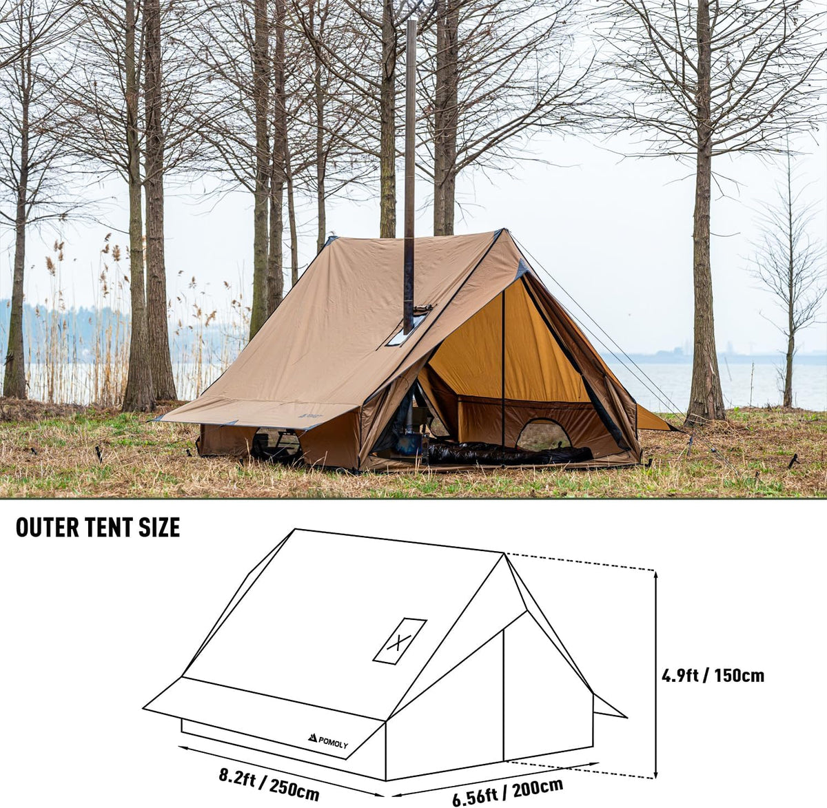 POMOLY CHALET 70 Pro draagbare huttent met kachelkrik en twee tentstokken voor 1-2 personen wandelen, jagen, backpacken | 2024