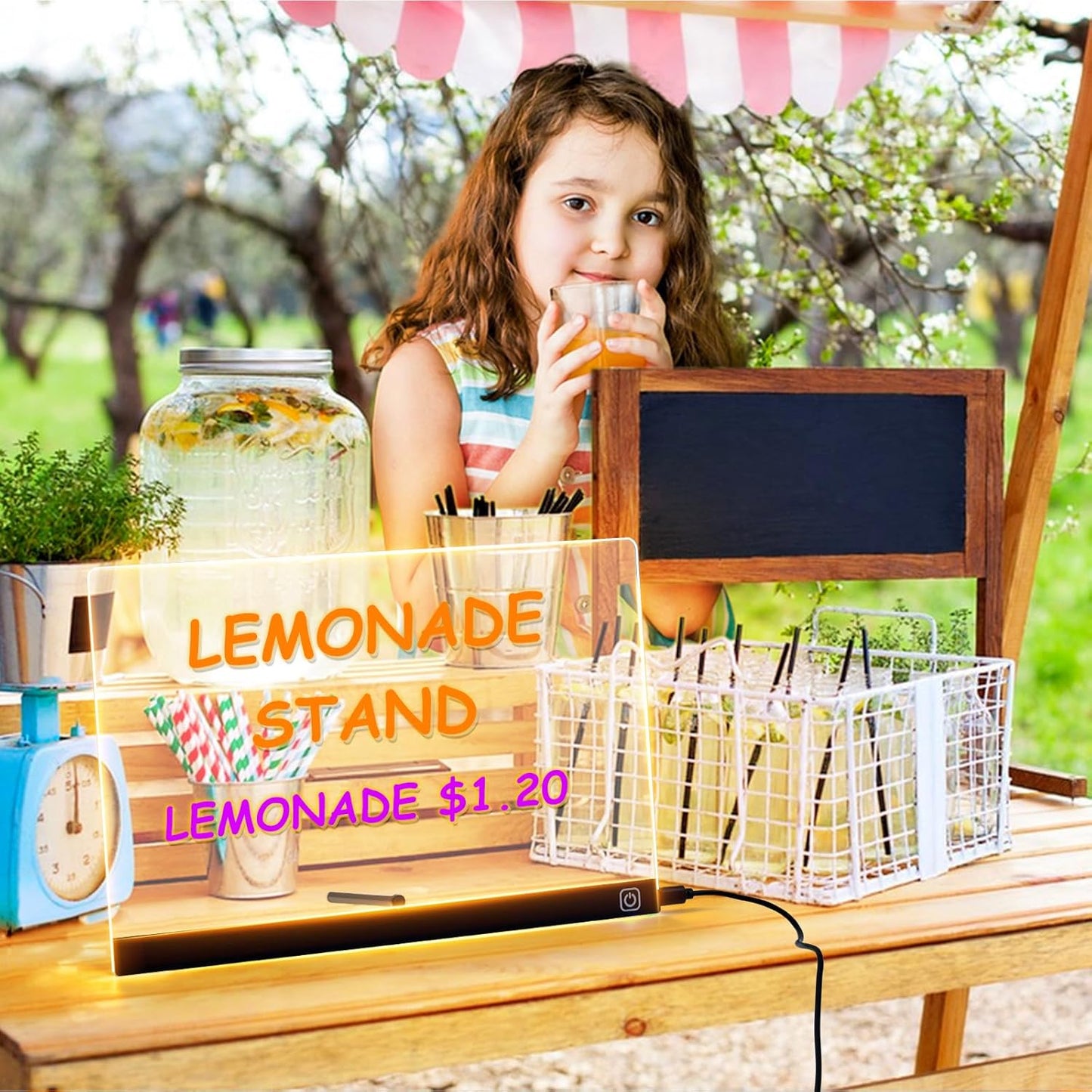 Led-tekenbord upgrade met aan/uit-schakelaar, super eenvoudig te reinigen en geüpgradeerde standaard, transparant acryl tekenbord met 7 neonstiften, 30 x 20 cm, creatief cadeau voor kinderen
