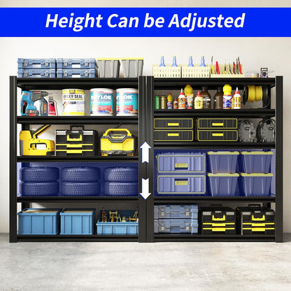 72" H Metalen Opslagplanken, 3000 LBS Heavy Duty Planken, Verstelbaar 5-laags opbergrek, Industriële Utility Plank voor Garage, Magazijn, Slaapkamer, Keuken, 24" D×48" B × 72" H, Zwart