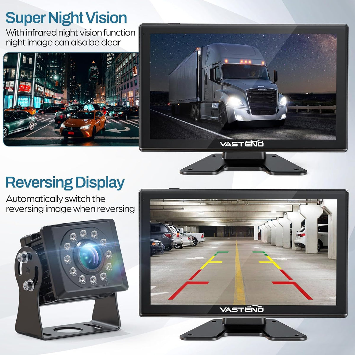 Bekabelde achteruitrijcamerakit, AHD 1080P achteruitrijcamera met 10 inch touchscreen-monitor, IP69 waterdicht, IR nachtzicht, achteruitrijcamera's voor auto, bestelwagen, vrachtwagen, trailer