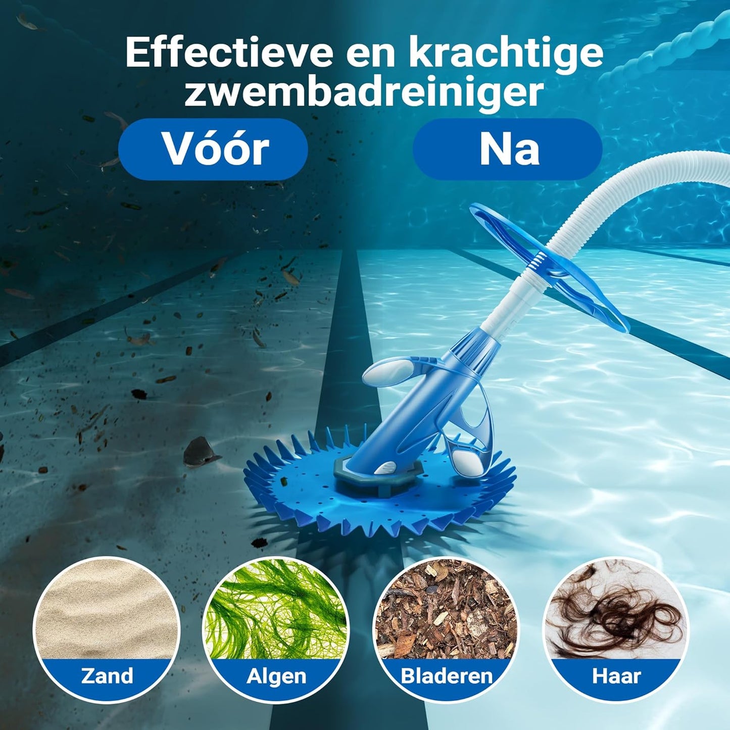 Wiltec automatische zwembadreiniger incl. 12 slangen, bodemzuiger voor het reinigen van zwembaden en pools, zwembadzuiger voor onderhoud en reiniging