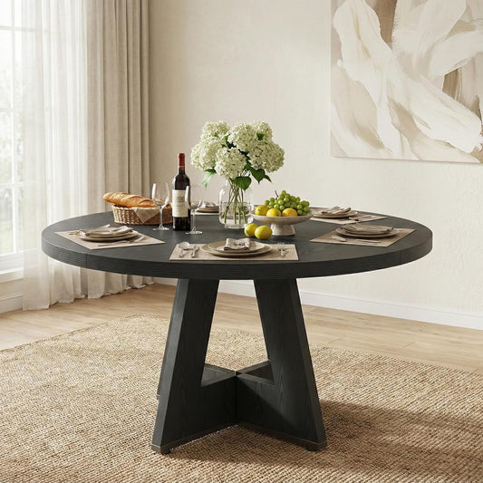 Ronde Eettafel – Ronde Tafel – Eettafel voor 4 – Industriële Tafel – Houten Tafel – Diameter 120 cm – Stevig Stalen Onderstel - QUORE