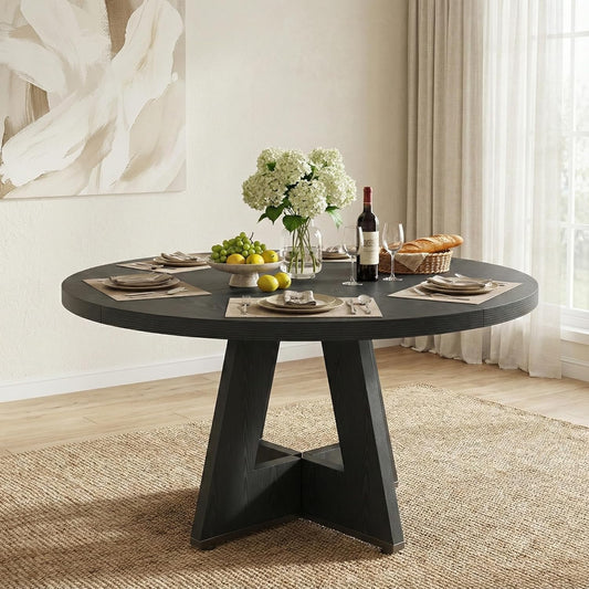 Lailang 120cm Eettafel, Ronde Eetkamertafel, Industrial Dining Table, Houten Eettafel, Dining Table for 4, Modern Eetkamertafel, 120 x 120 x 75 cm, Black