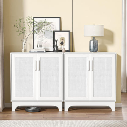 Rotan sideboard, keukenkast met verstelbare planken, landelijke stijl, buffetkast, hout, opbergkast, kantelbeveiliging, kast voor keuken, woonkamer, eetkamer, hal, 80 x 40 x 89 cm
